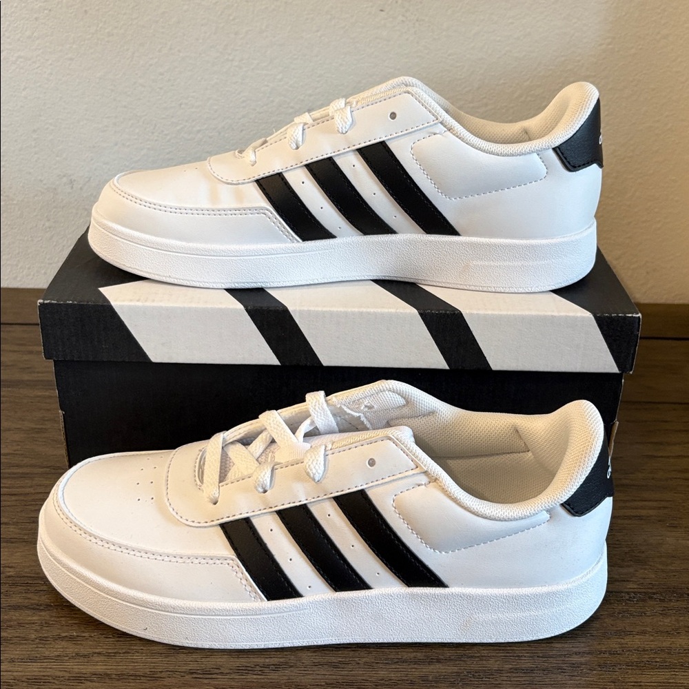 NIB [Adidas] Breaknet 2.0 Tennis Shoes Casual Sneakers White/Black Youth 5 / W 6 - Picture 6 of 13